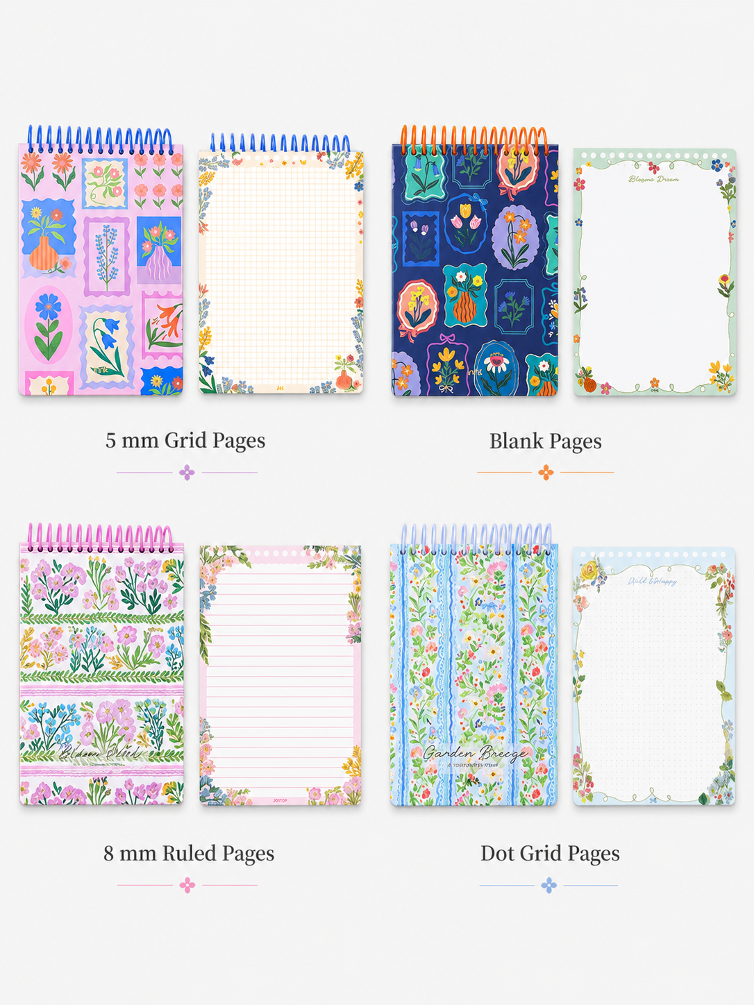 "Pastoral Florals" A5 Top-Flip Spiral Notebook by inrik - color option view for journaling notebook | Lumiyear