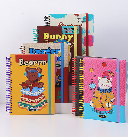 A4 Spiral Notebook with Elastic Band | Cute Retro American Cartoon Journal