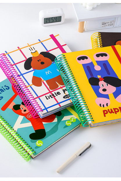 A4 Spiral Notebook with Elastic Band | Cute Dog Best Friends Journal