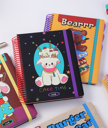 A4 Spiral Notebook with Elastic Band | Cute Retro American Cartoon Journal