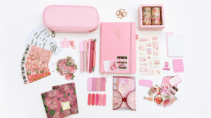 Coffret cadeau papeterie et journaling rose, esthétique et premium