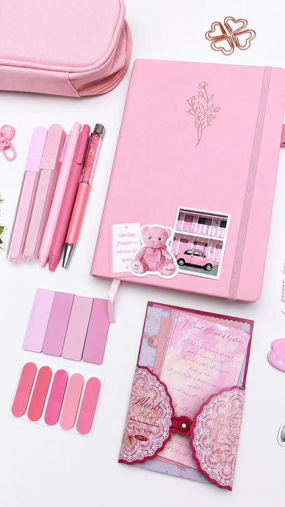 Coffret cadeau papeterie et journaling rose, esthétique et premium