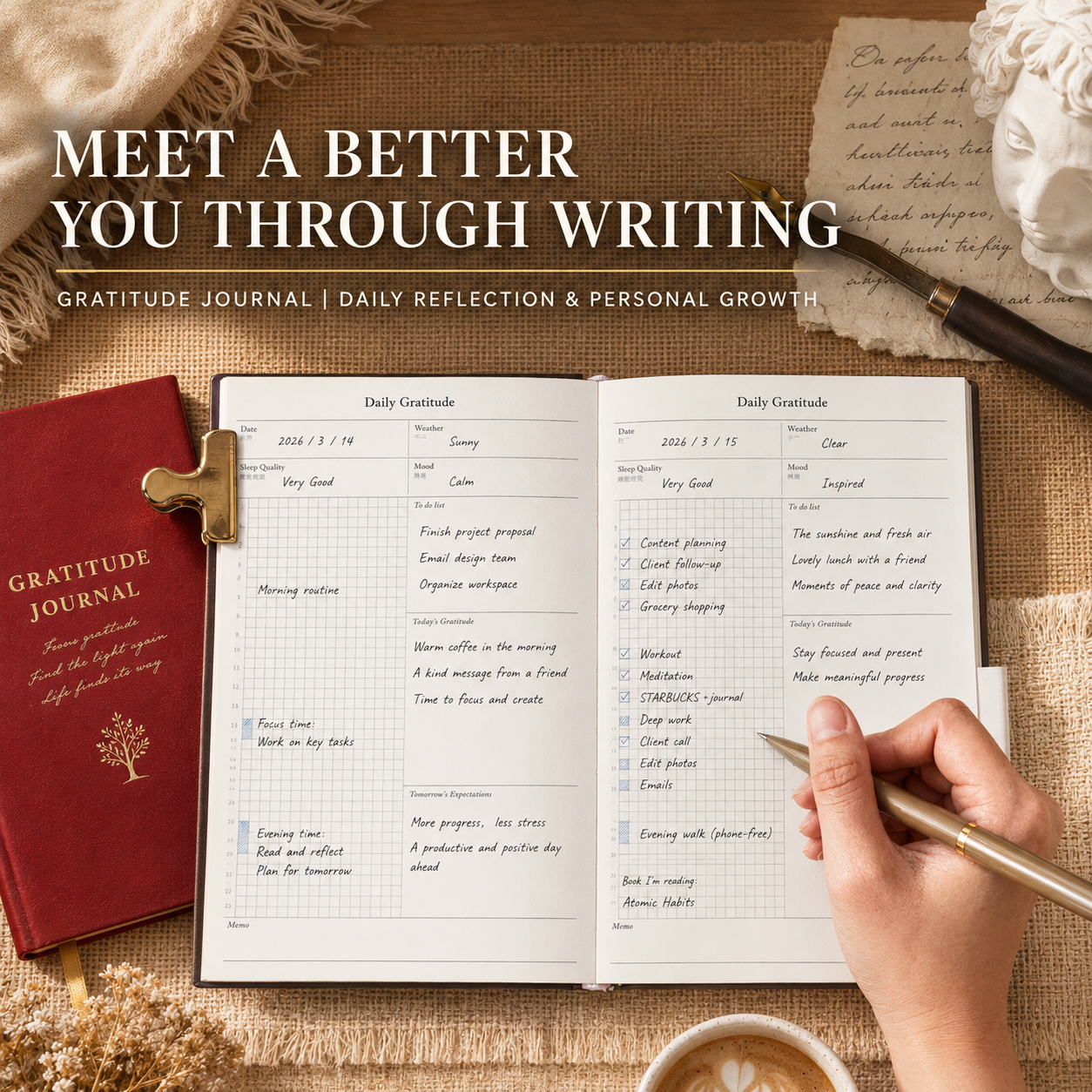 "Gratitude Journal" Inner Growth Handbook by chupin - inside detail for journaling notebook | Lumiyear