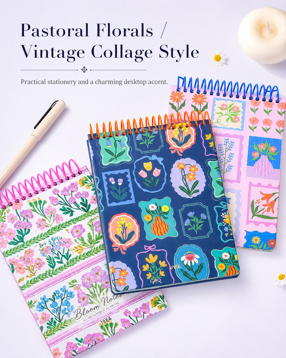 "Pastoral Florals" A5 Top-Flip Spiral Notebook