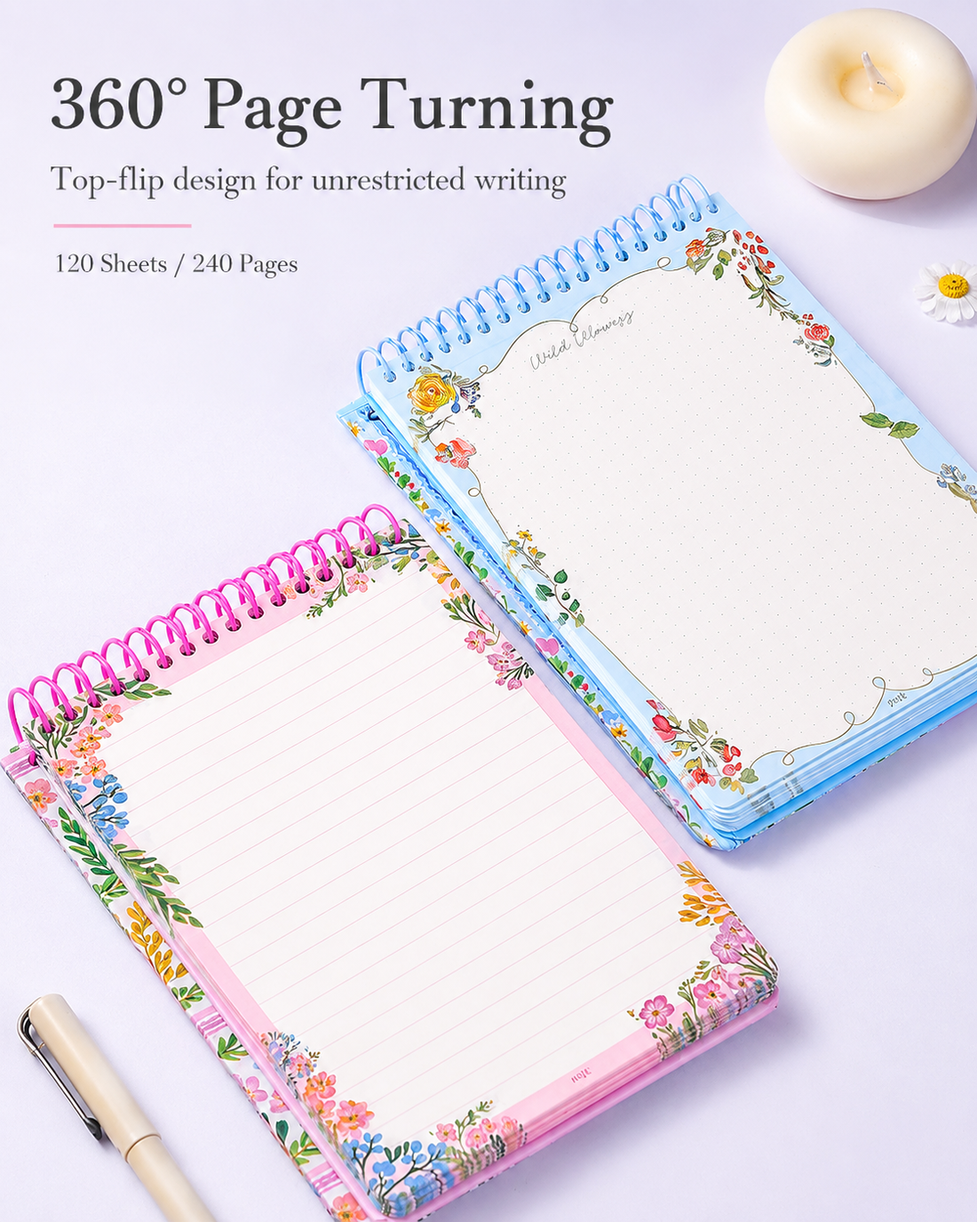 "Pastoral Florals" A5 Top-Flip Spiral Notebook by inrik - color option view for journaling notebook | Lumiyear