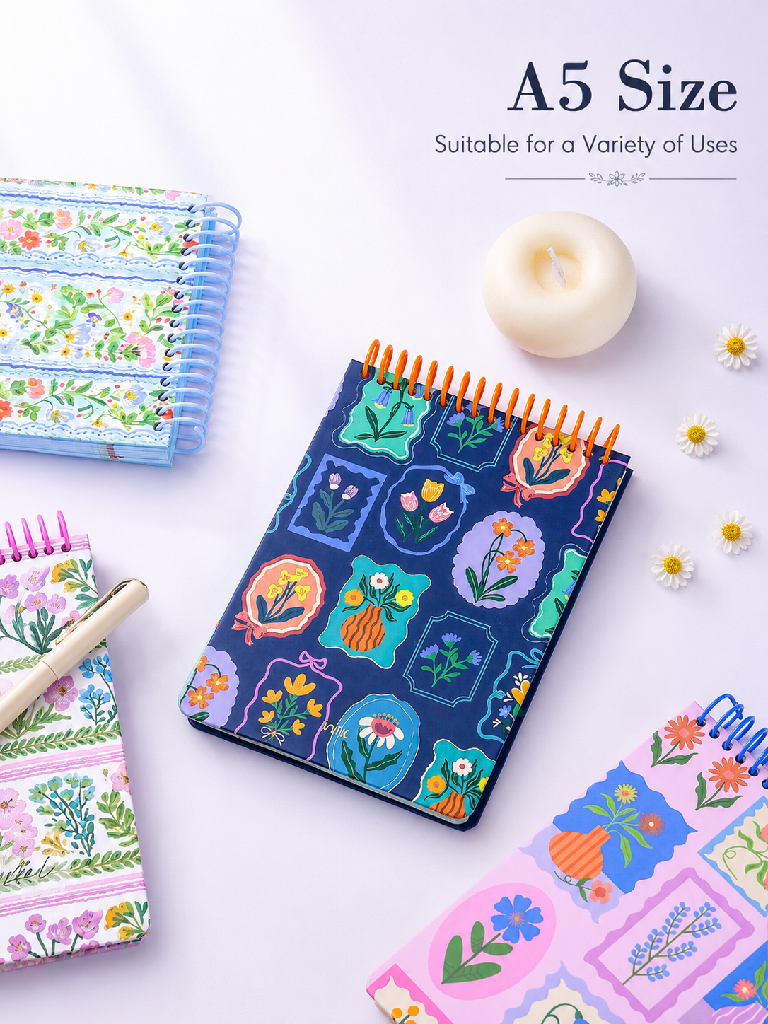 "Pastoral Florals" A5 Top-Flip Spiral Notebook by inrik - color option view for journaling notebook | Lumiyear