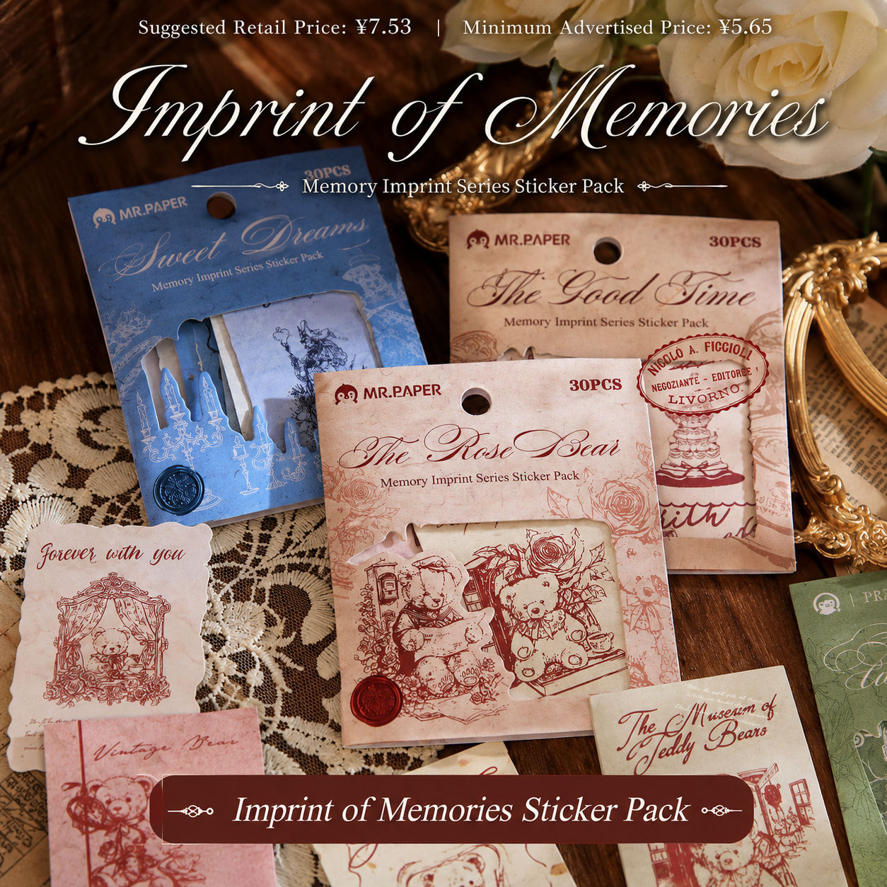 "Mark of Memories" Series Light Retro Sticker Pack by mr.paper - color option view for scrapbook decoration | Lumiyear