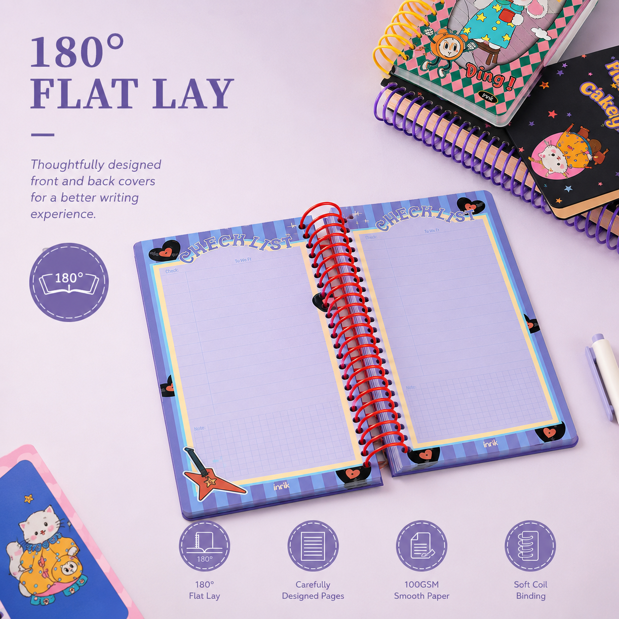 Illustrated 48K Spiral Notebook | Cute Cartoon Daily Planner Journal