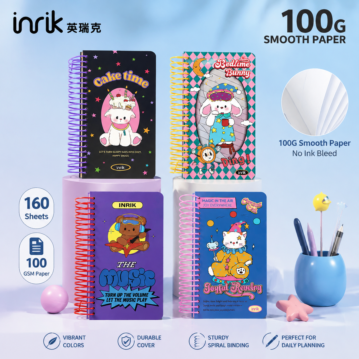 Illustrated 48K Spiral Notebook by inrik - main product view for journaling notebook | Lumiyear