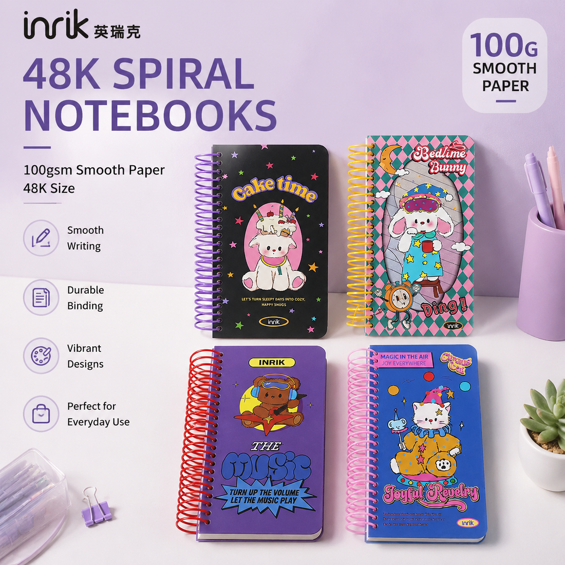 Illustrated 48K Spiral Notebook by inrik - color option view for journaling notebook | Lumiyear