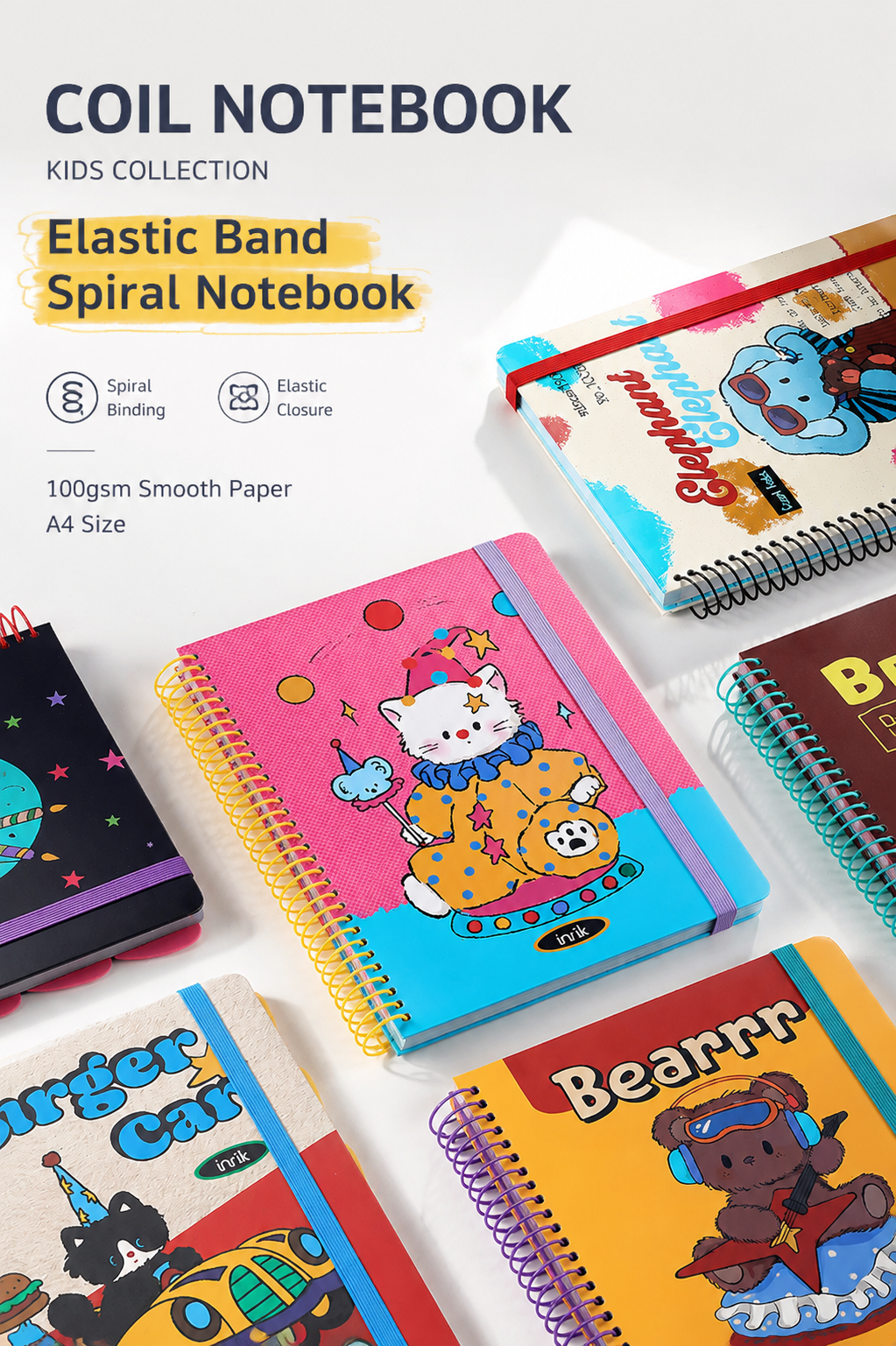 A4 Spiral Notebook with Elastic Band by inrik - main product view for journaling notebook | Lumiyear