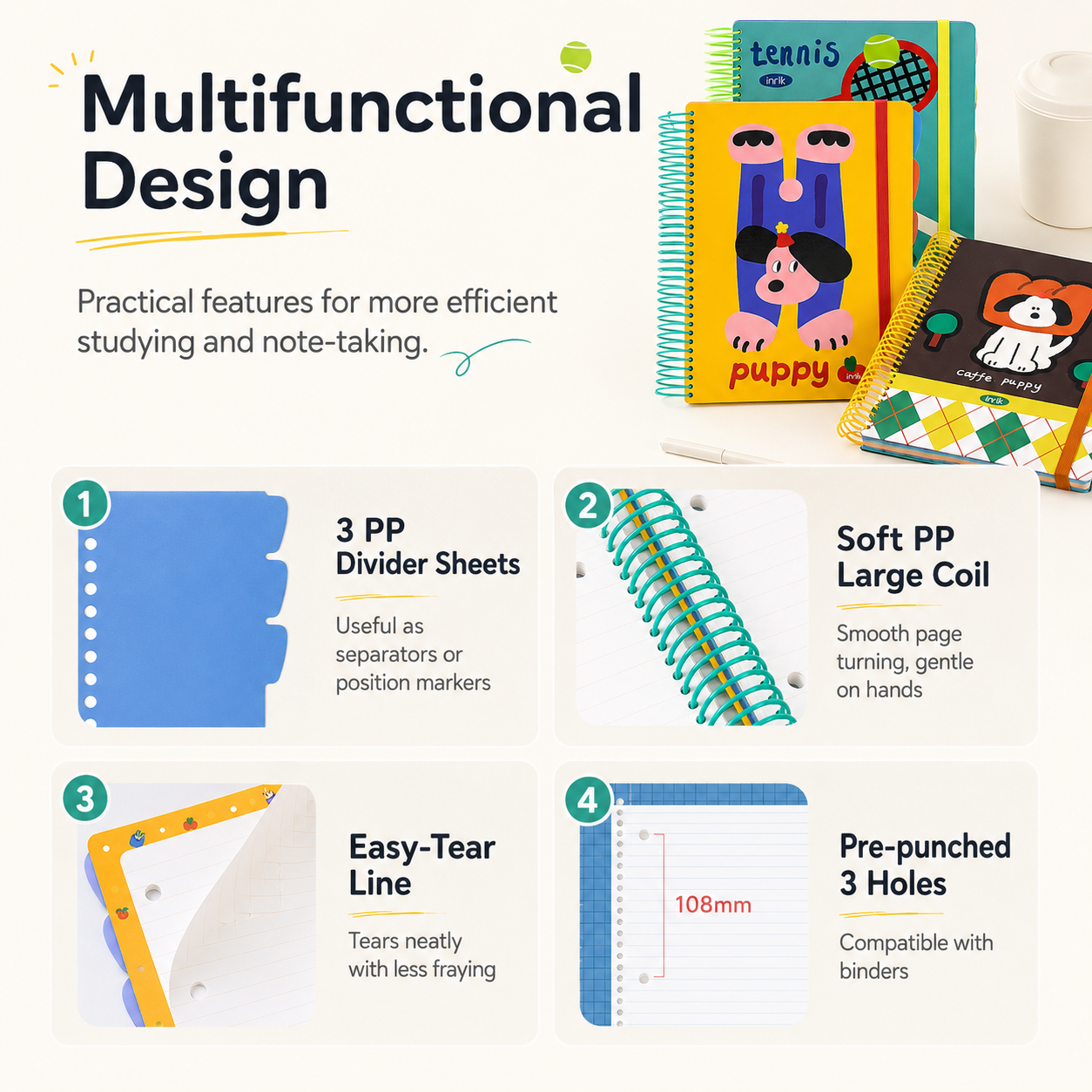 A4 Spiral Notebook with Elastic Band by inrik - color option view for journaling notebook | Lumiyear