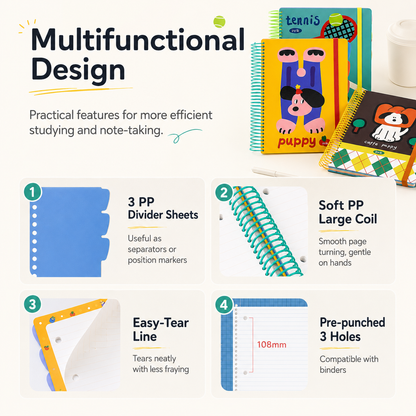 A4 Spiral Notebook with Elastic Band | Cute Dog Best Friends Journal