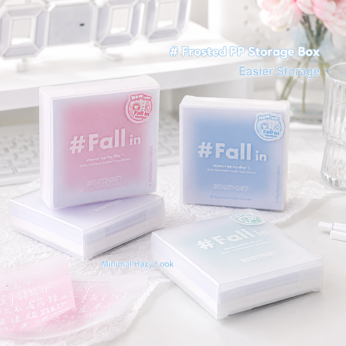 ROSYPOSY Aesthetic Pastel Sticky Note Set with PP by ROSYPOSY - color option view for aesthetic stationery | Lumiyear