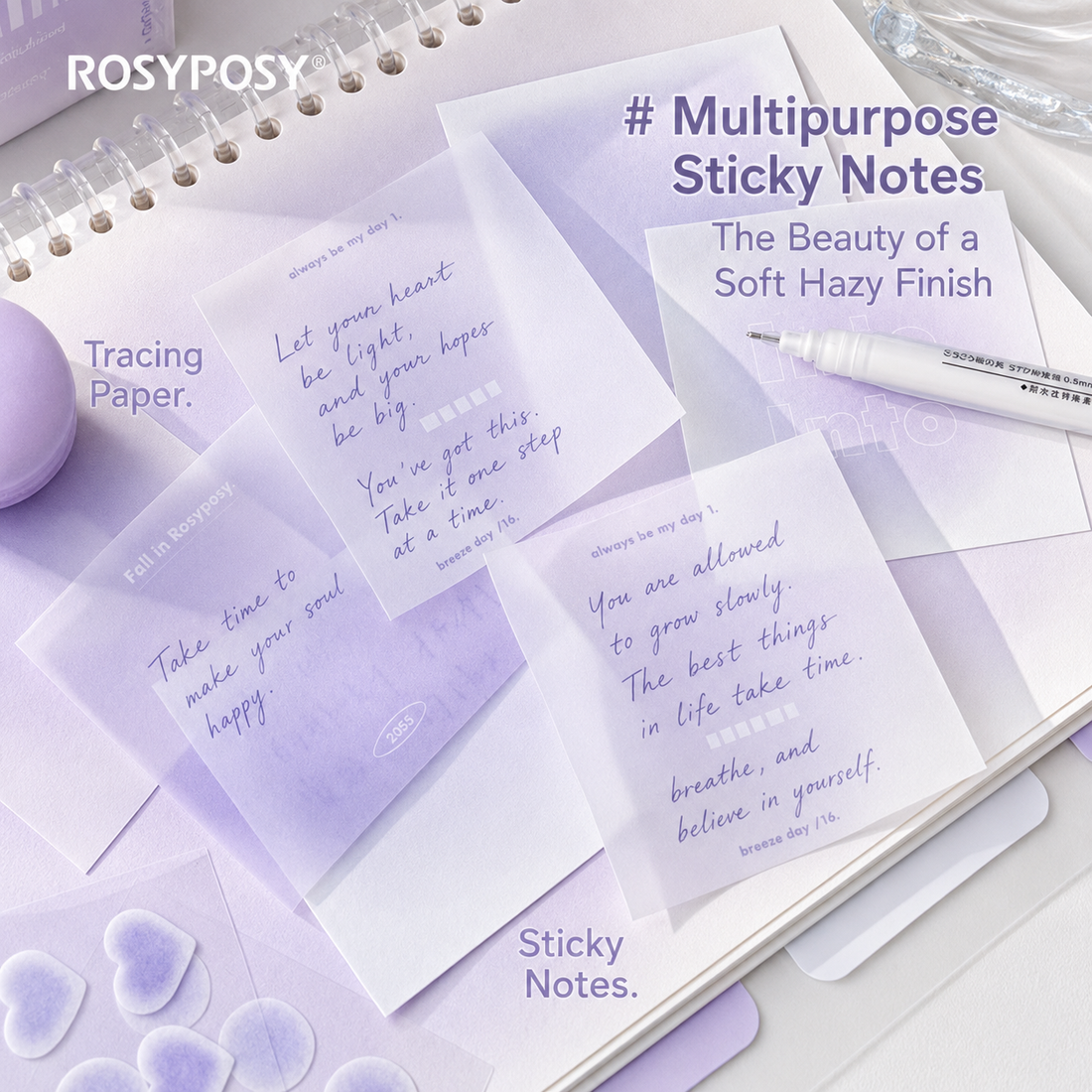 ROSYPOSY Aesthetic Pastel Sticky Note Set with PP by ROSYPOSY - color option view for aesthetic stationery | Lumiyear
