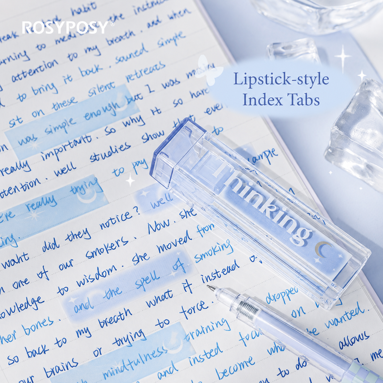 ROSYPOSY Lip Gloss Style Translucent PET Index Tabs Set by ROSYPOSY - color option view for aesthetic stationery | Lumiyear