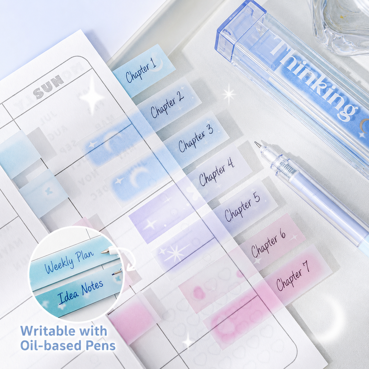 ROSYPOSY Lip Gloss Style Translucent PET Index Tabs Set by ROSYPOSY - color option view for aesthetic stationery | Lumiyear
