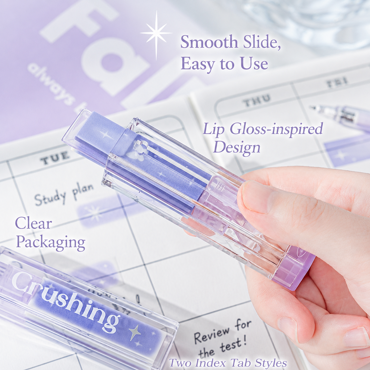 ROSYPOSY Lip Gloss Style Translucent PET Index Tabs Set by ROSYPOSY - color option view for aesthetic stationery | Lumiyear