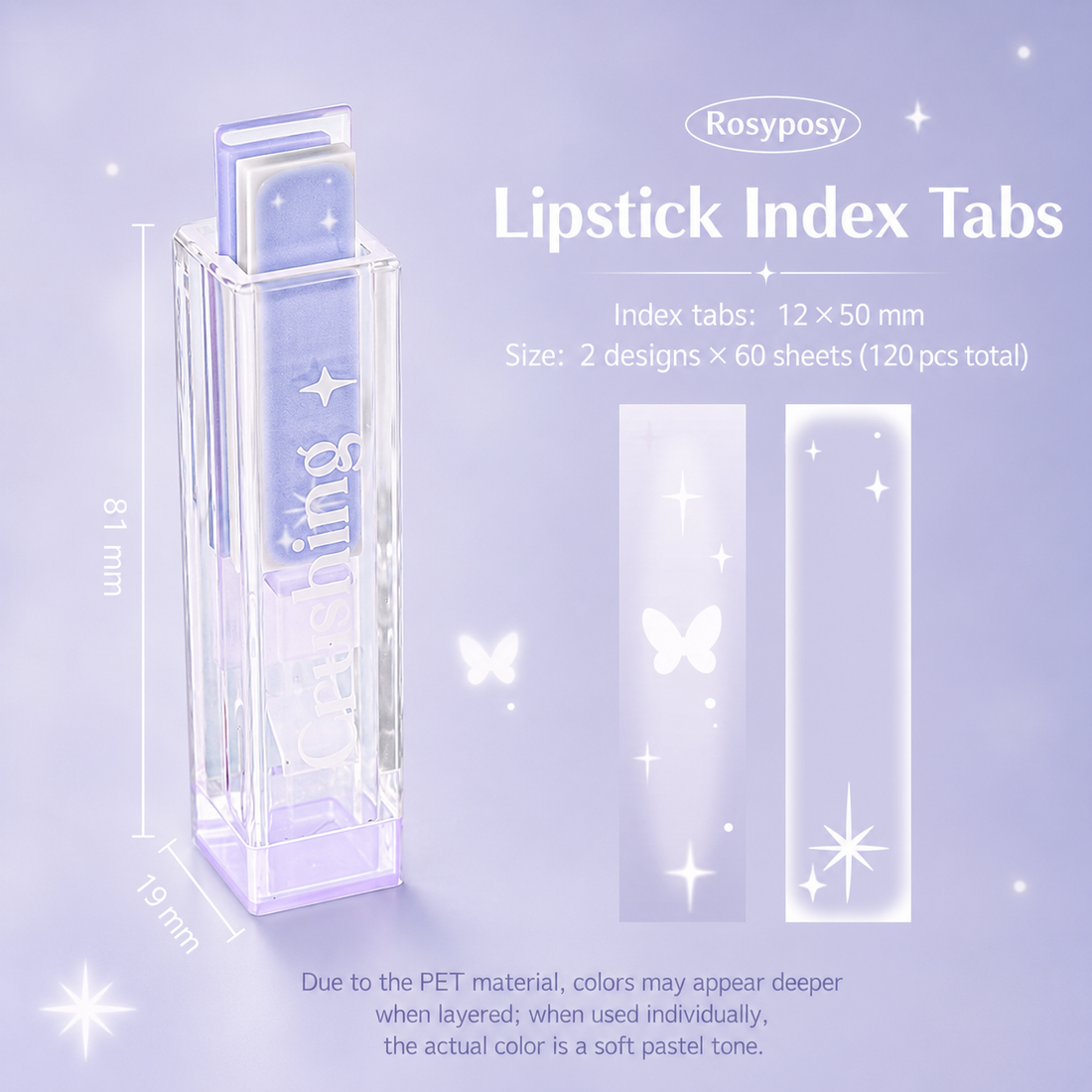 ROSYPOSY Lip Gloss Style Translucent PET Index Tabs Set by ROSYPOSY - inside detail for aesthetic stationery | Lumiyear