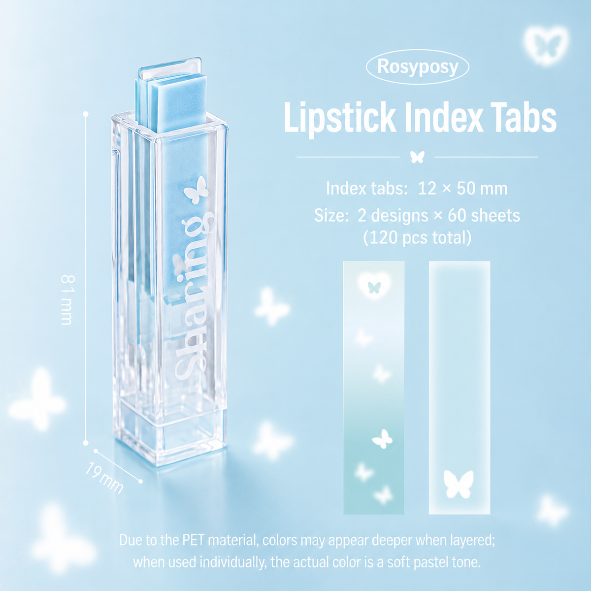 ROSYPOSY Lip Gloss Style Translucent PET Index Tabs Set