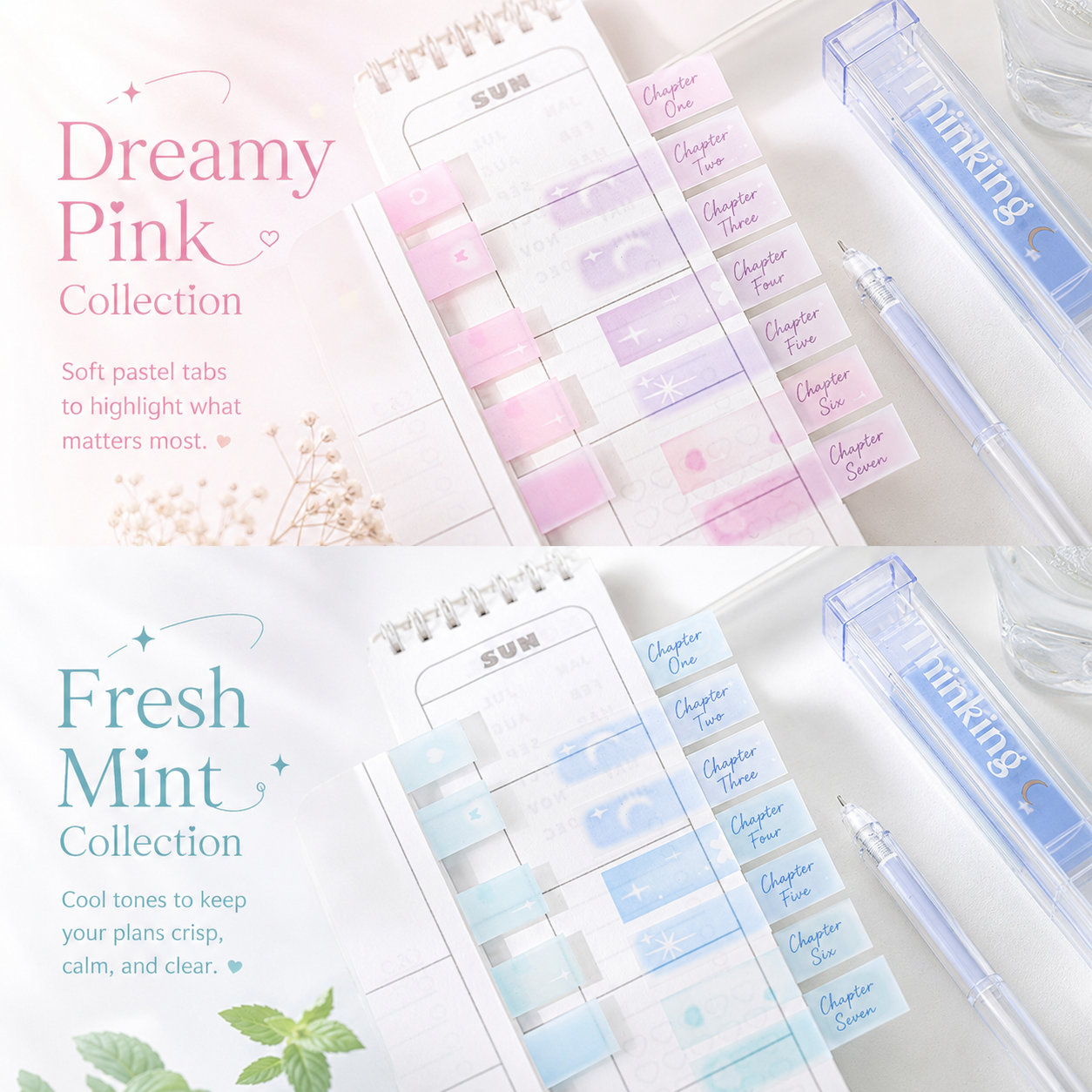 ROSYPOSY Lip Gloss Style Translucent PET Index Tabs Set by ROSYPOSY - color option view for aesthetic stationery | Lumiyear