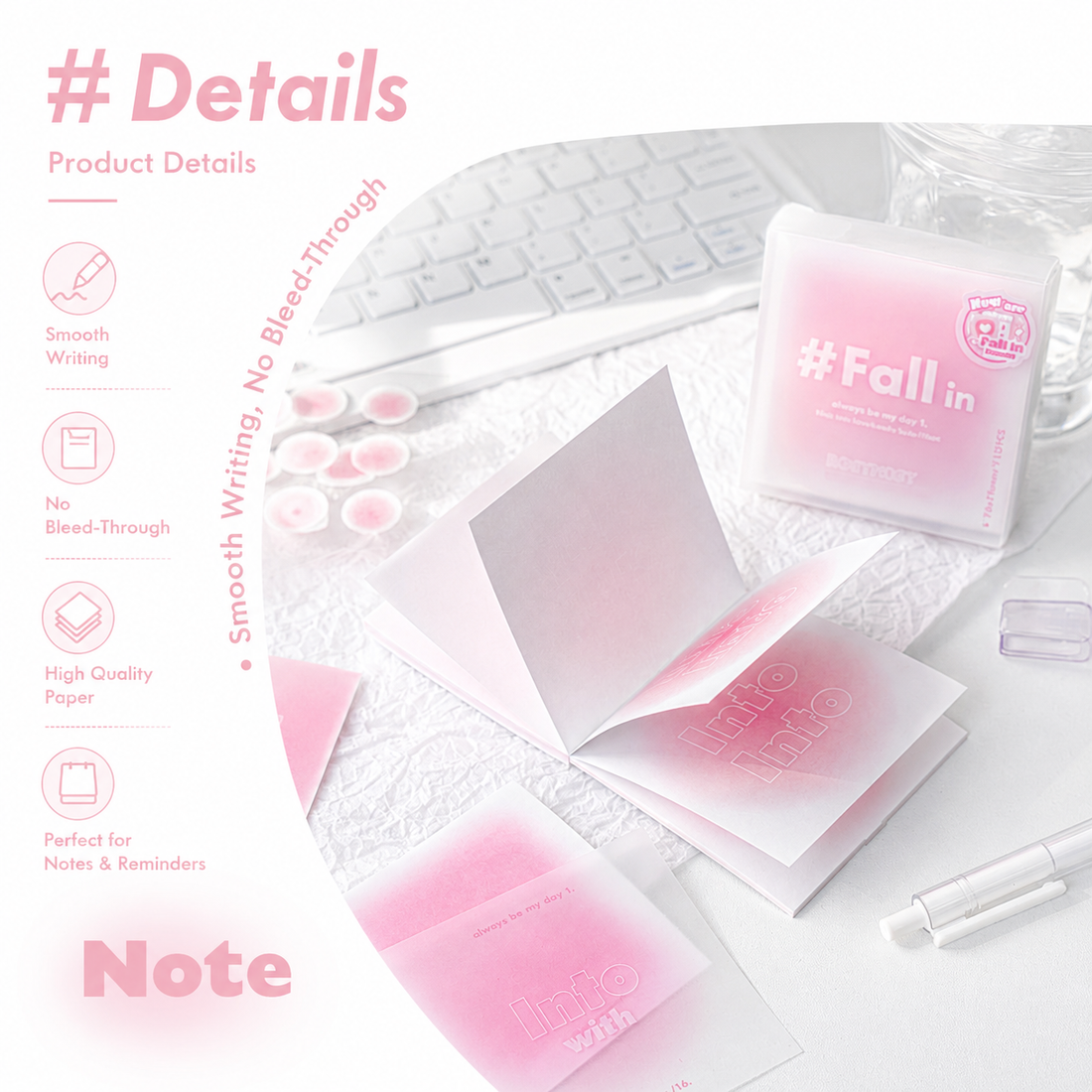 ROSYPOSY Aesthetic Pastel Sticky Note Set with PP by ROSYPOSY - color option view for aesthetic stationery | Lumiyear