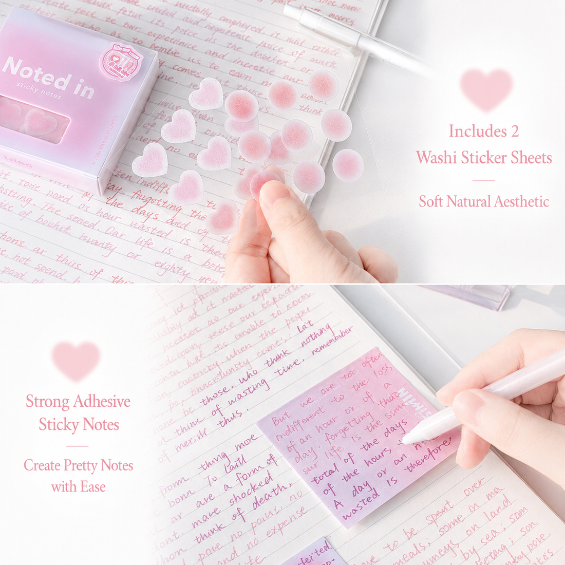ROSYPOSY Aesthetic Pastel Sticky Note Set with PP by ROSYPOSY - color option view for aesthetic stationery | Lumiyear