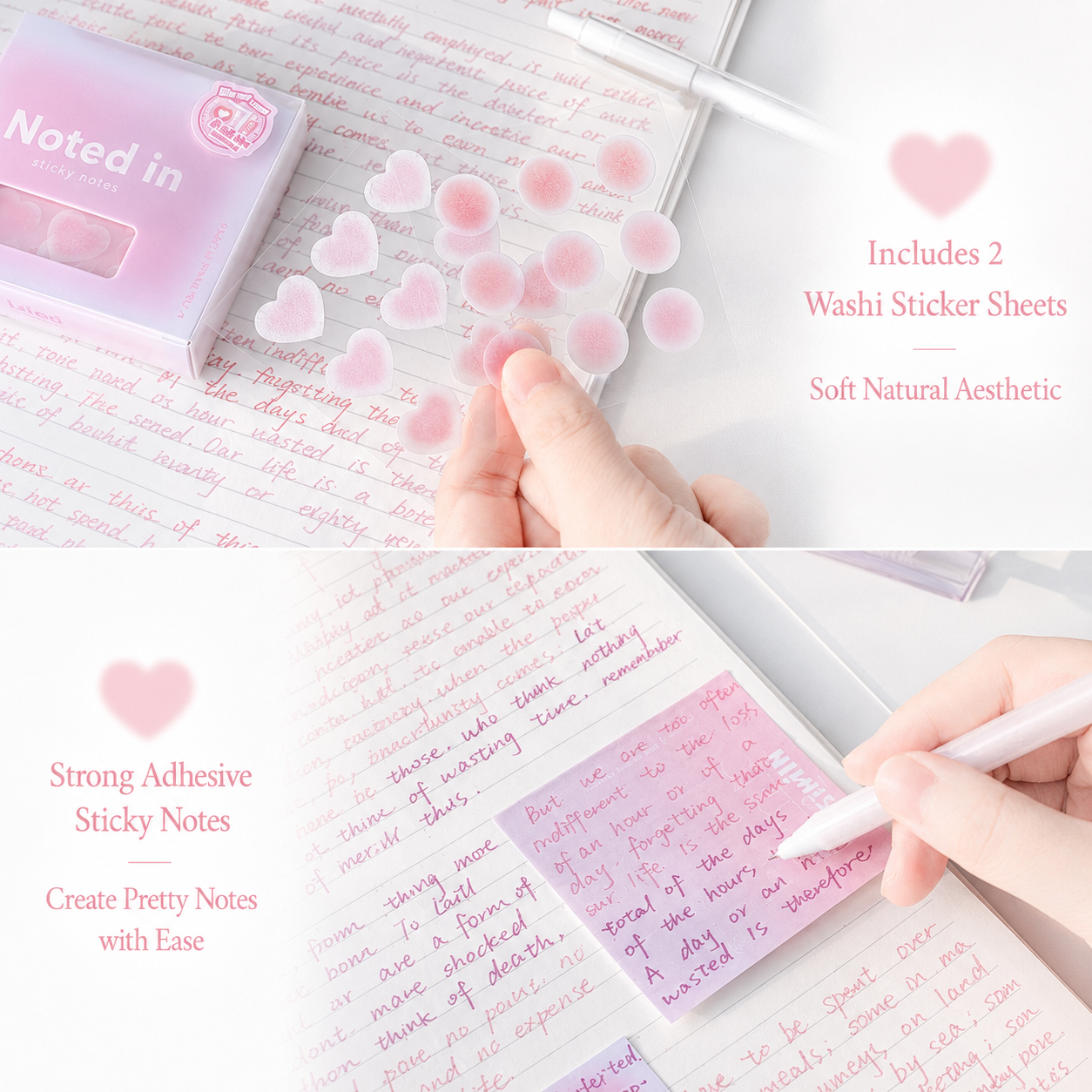 ROSYPOSY Aesthetic Pastel Sticky Note Set with PP by ROSYPOSY - color option view for aesthetic stationery | Lumiyear