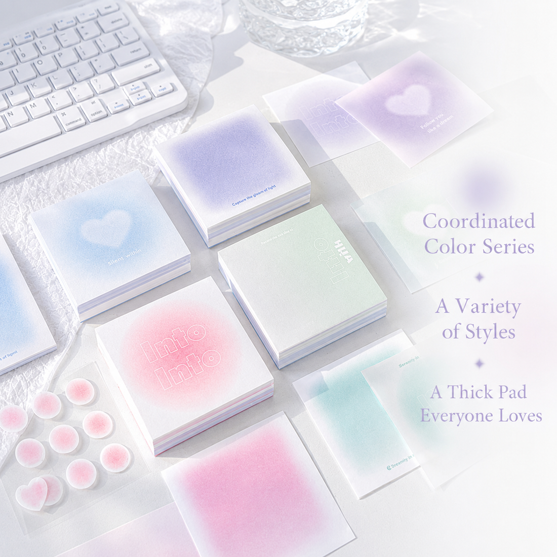 ROSYPOSY Aesthetic Pastel Sticky Note Set with PP by ROSYPOSY - color option view for aesthetic stationery | Lumiyear