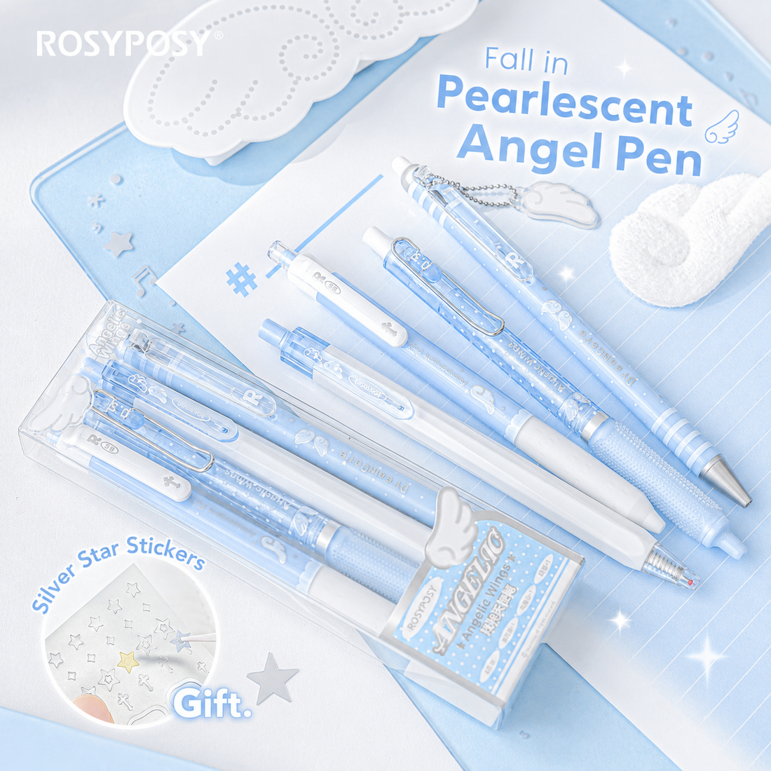 ROSYPOSY Angelic Wings Pearlescent Gel Pen Set by ROSYPOSY - inside detail for journaling writing tool | Lumiyear