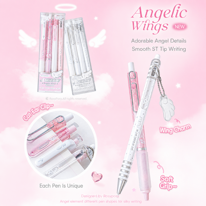 ROSYPOSY Angelic Wings Pearlescent Gel Pen Set | Silent Erasable Low Center of Gravity