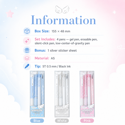 ROSYPOSY Angelic Wings Pearlescent Gel Pen Set | Silent Erasable Low Center of Gravity