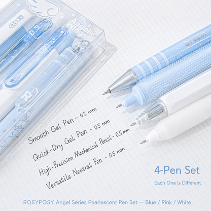 ROSYPOSY Angelic Wings Pearlescent Gel Pen Set | Silent Erasable Low Center of Gravity