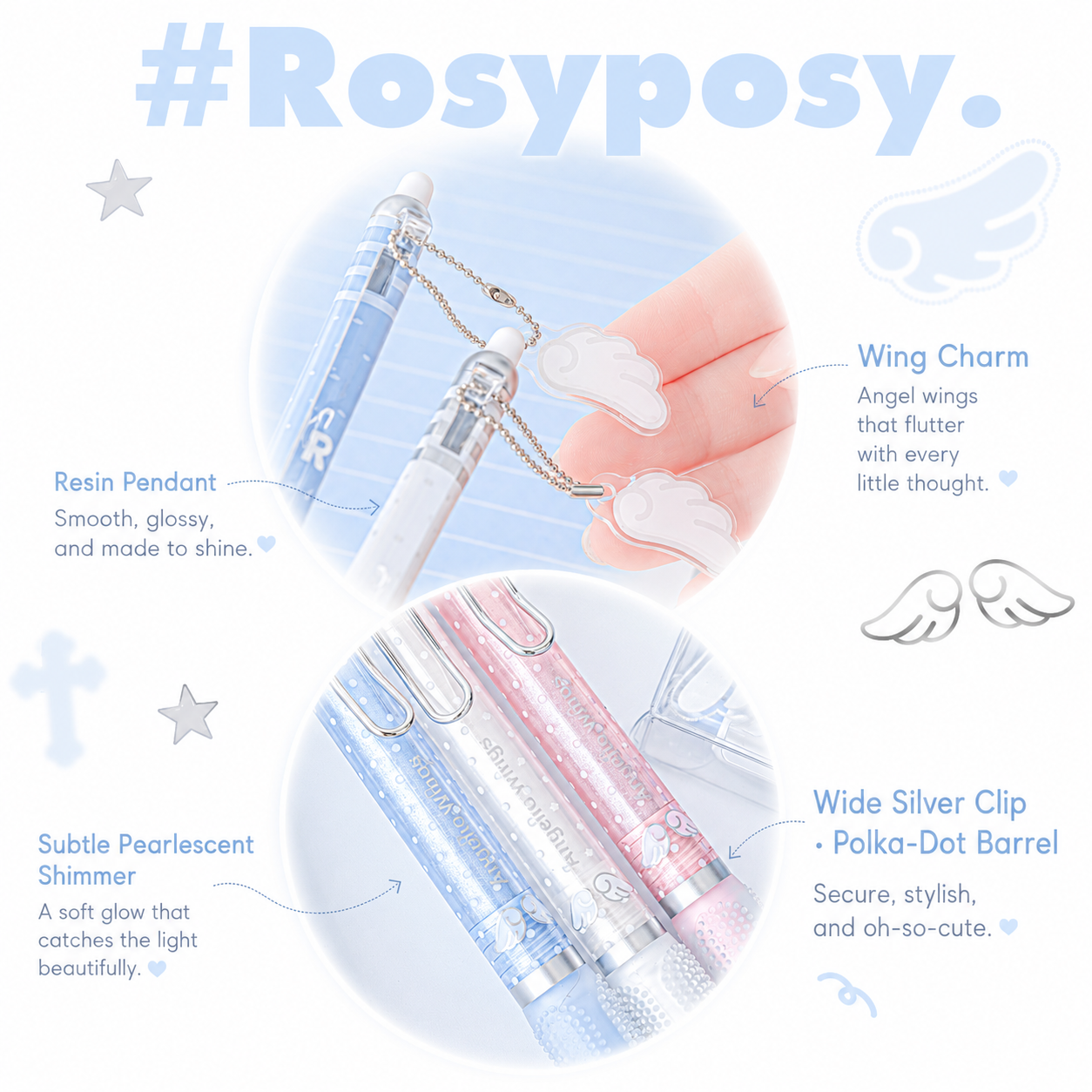 ROSYPOSY Angelic Wings Pearlescent Gel Pen Set by ROSYPOSY - color option view for journaling writing tool | Lumiyear
