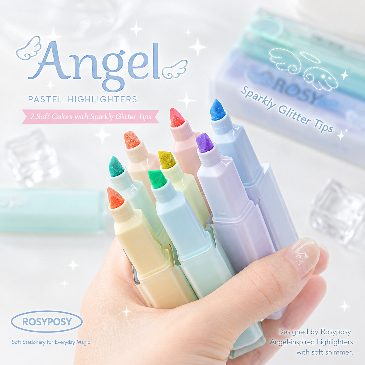 ROSYPOSY Angelic Shimmer Pastel Highlighter Set by ROSYPOSY - color option view for journaling writing tool | Lumiyear