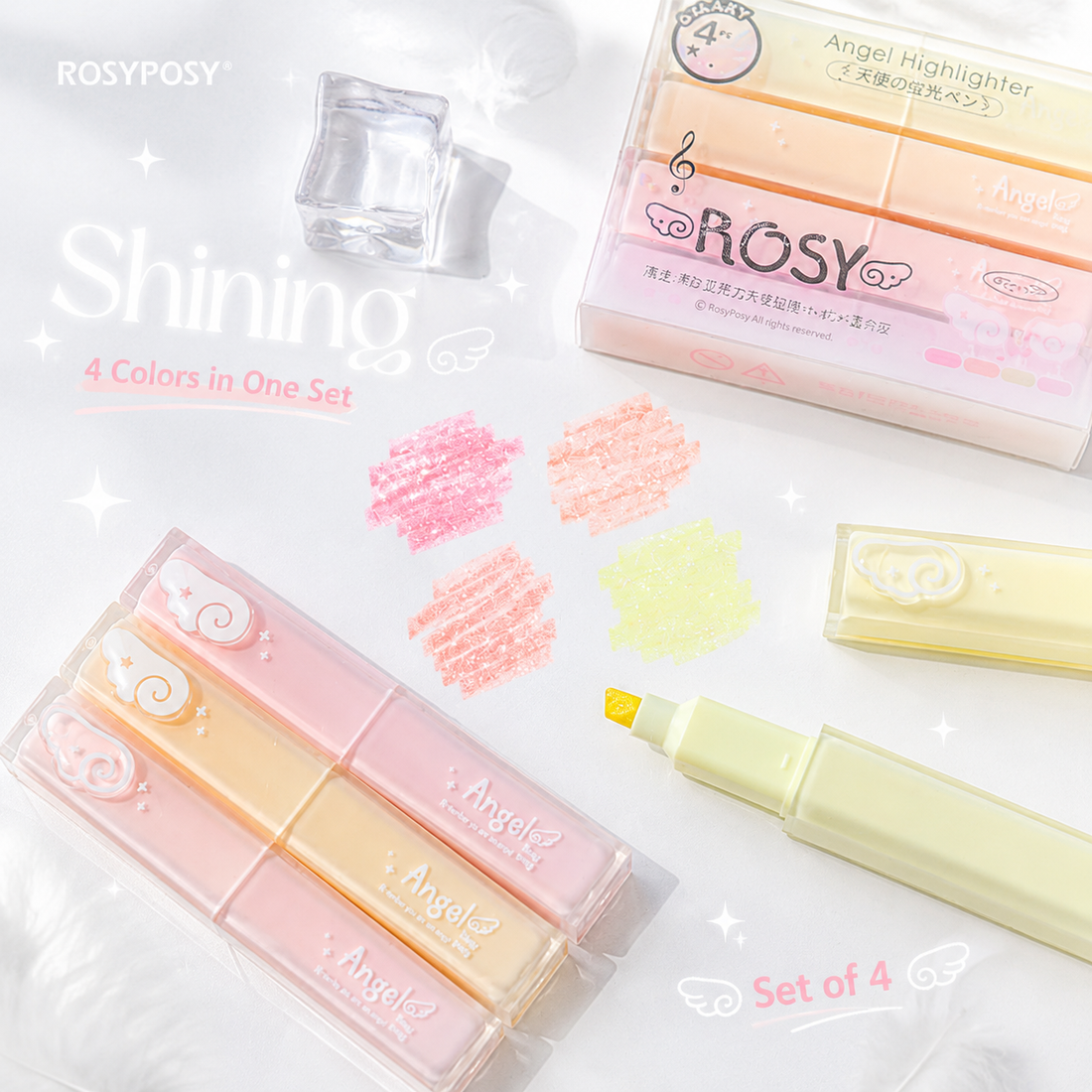 ROSYPOSY Angelic Shimmer Pastel Highlighter Set by ROSYPOSY - color option view for journaling writing tool | Lumiyear
