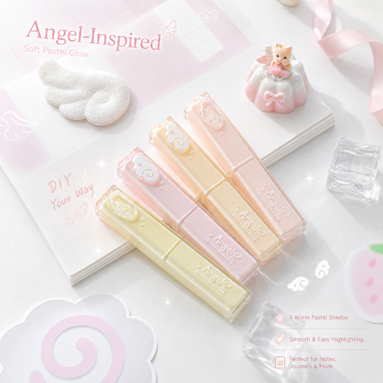 ROSYPOSY Angelic Shimmer Pastel Highlighter Set by ROSYPOSY - color option view for journaling writing tool | Lumiyear