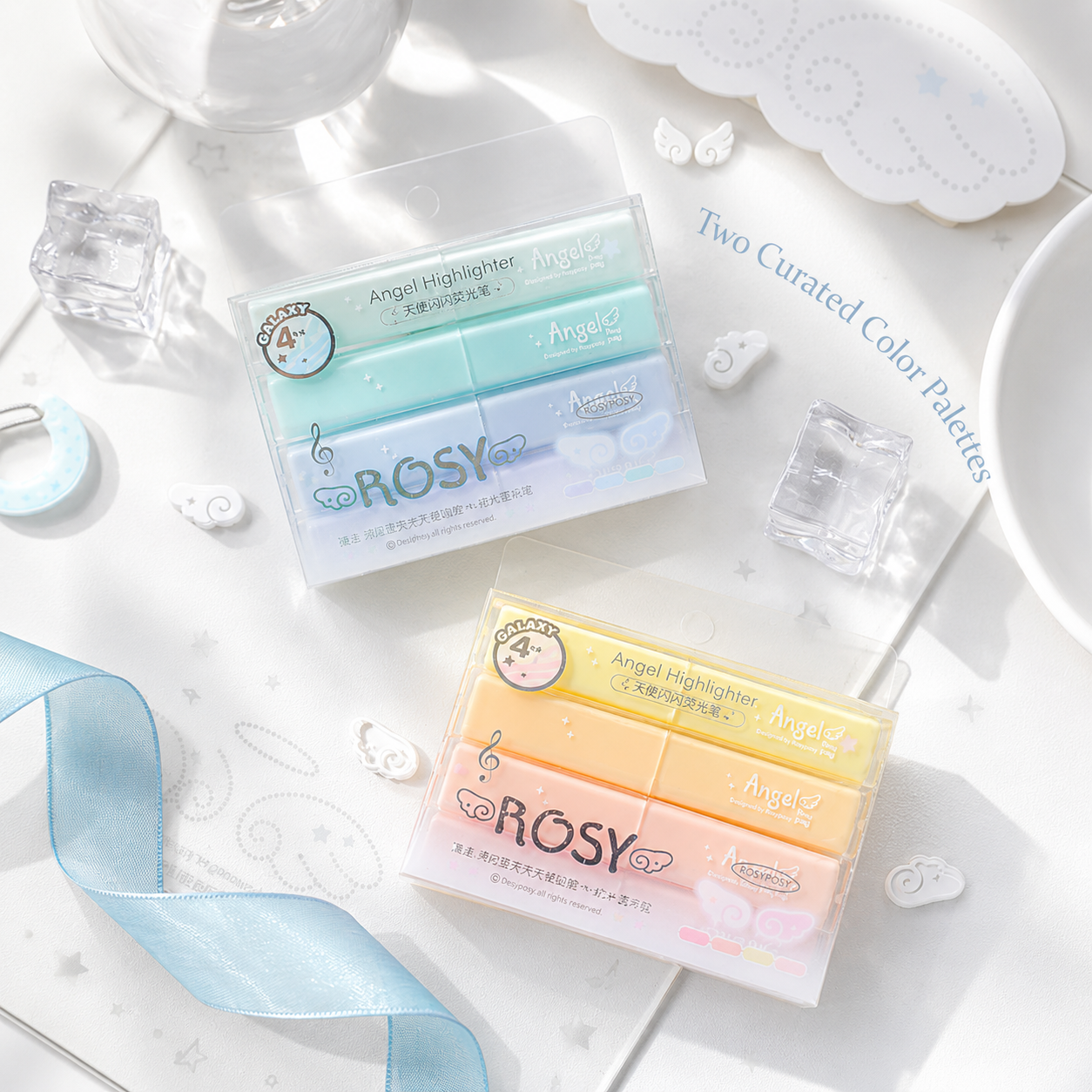 ROSYPOSY Angelic Shimmer Pastel Highlighter Set by ROSYPOSY - main product view for journaling writing tool | Lumiyear