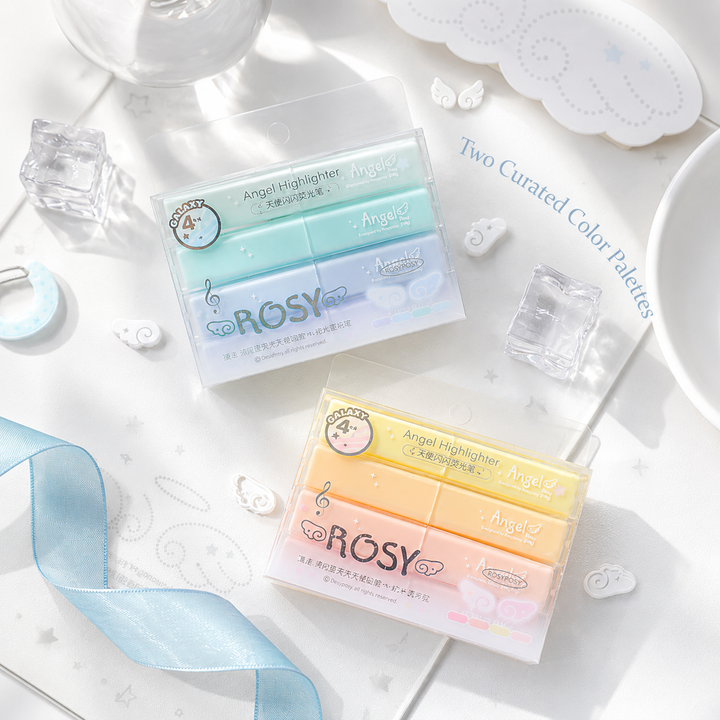 ROSYPOSY Angelic Shimmer Pastel Highlighter Set | Glitter 4-Piece Marker Kit