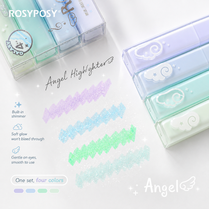 ROSYPOSY Angelic Shimmer Pastel Highlighter Set | Glitter 4-Piece Marker Kit