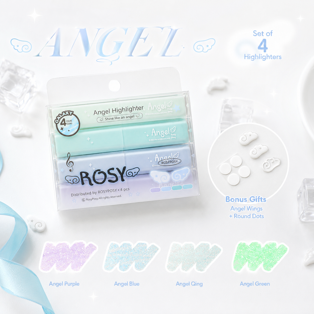 ROSYPOSY Angelic Shimmer Pastel Highlighter Set by ROSYPOSY - color option view for journaling writing tool | Lumiyear