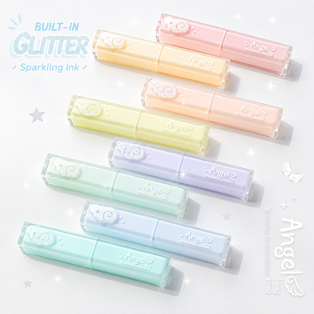 ROSYPOSY Angelic Shimmer Pastel Highlighter Set by ROSYPOSY - color option view for journaling writing tool | Lumiyear