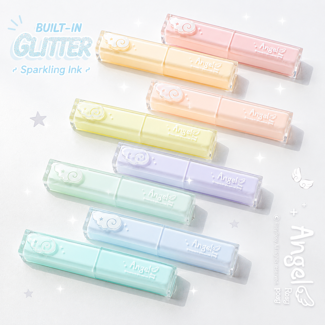ROSYPOSY Angelic Shimmer Pastel Highlighter Set by ROSYPOSY - color option view for journaling writing tool | Lumiyear
