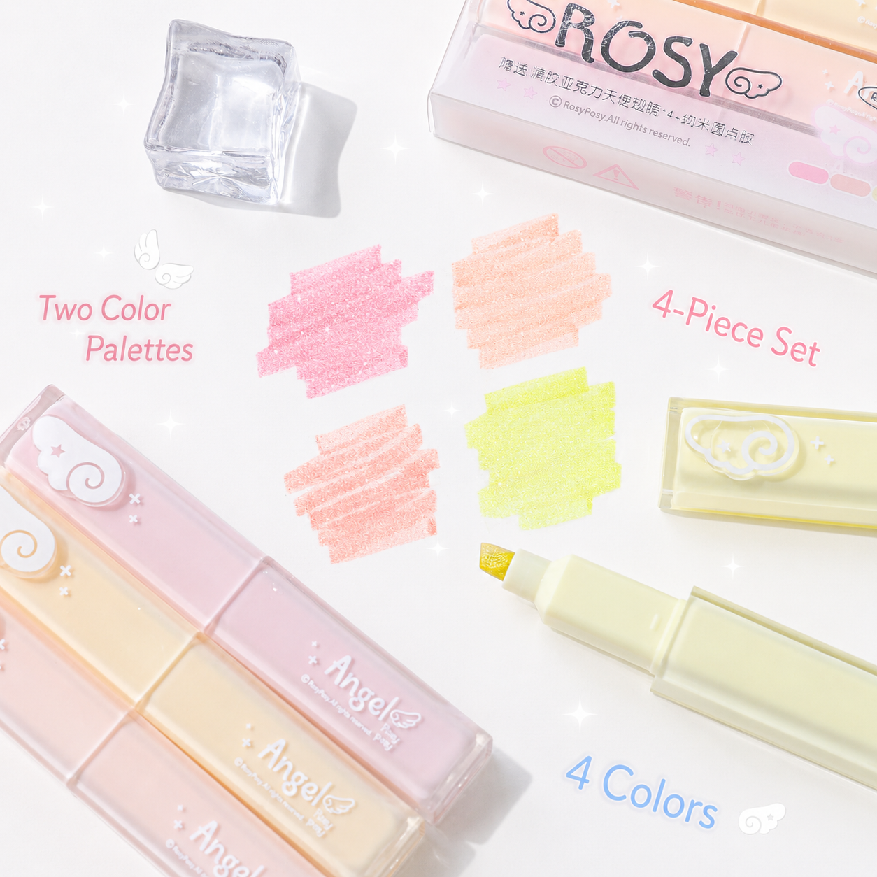 ROSYPOSY Angelic Shimmer Pastel Highlighter Set by ROSYPOSY - color option view for journaling writing tool | Lumiyear