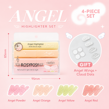 ROSYPOSY Angelic Shimmer Pastel Highlighter Set | Glitter 4-Piece Marker Kit