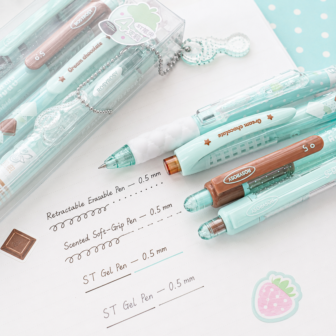 ROSYPOSY Strawberry Chocolate Melody Gel Pen Set by ROSYPOSY - color option view for journaling writing tool | Lumiyear