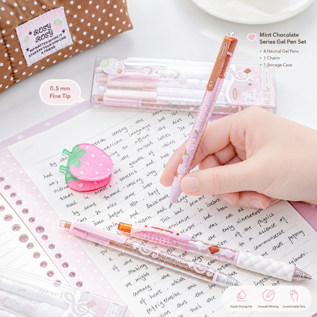 ROSYPOSY Strawberry Chocolate Melody Gel Pen Set by ROSYPOSY - color option view for journaling writing tool | Lumiyear