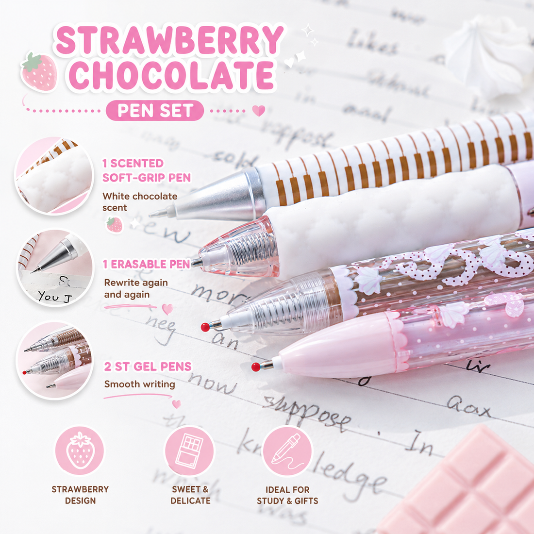ROSYPOSY Strawberry Chocolate Melody Gel Pen Set by ROSYPOSY - color option view for journaling writing tool | Lumiyear