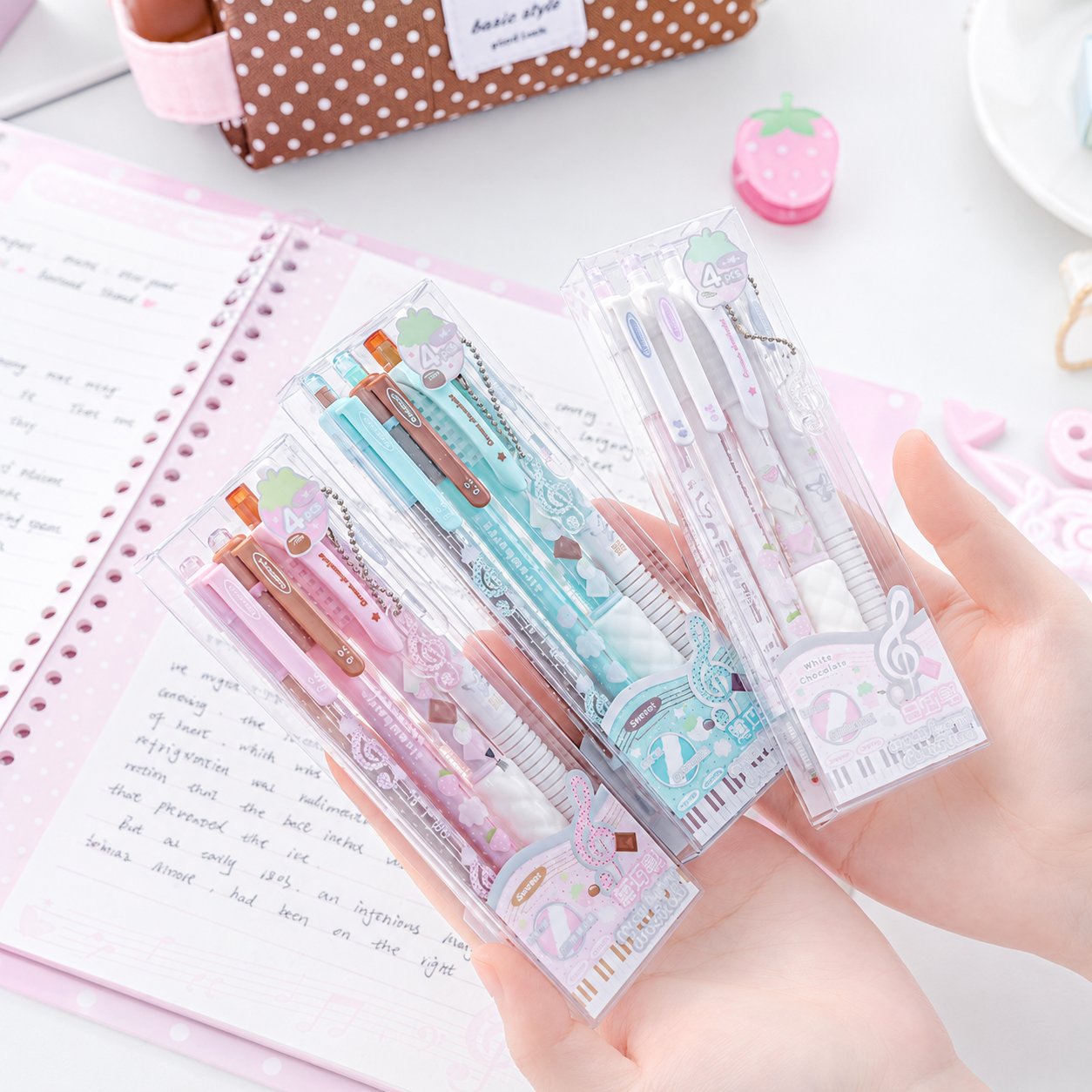 ROSYPOSY Strawberry Chocolate Melody Gel Pen Set by ROSYPOSY - color option view for journaling writing tool | Lumiyear