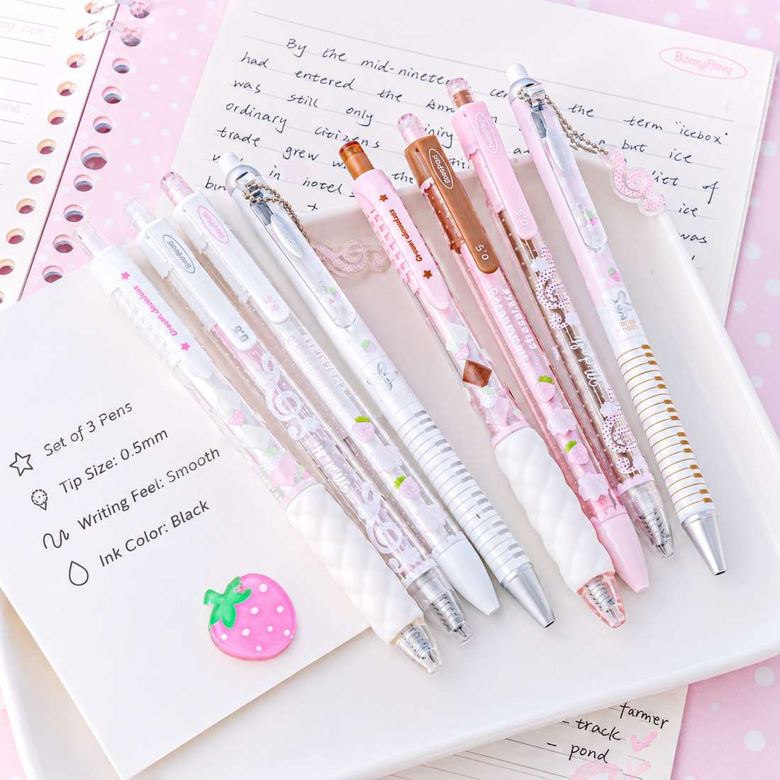 ROSYPOSY Strawberry Chocolate Melody Gel Pen Set by ROSYPOSY - color option view for journaling writing tool | Lumiyear